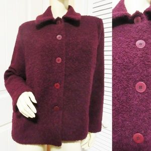 EILEEN FISHER Womens Wool Coat Woolen Sweater Jacket M Burgundy Red Winter Coats